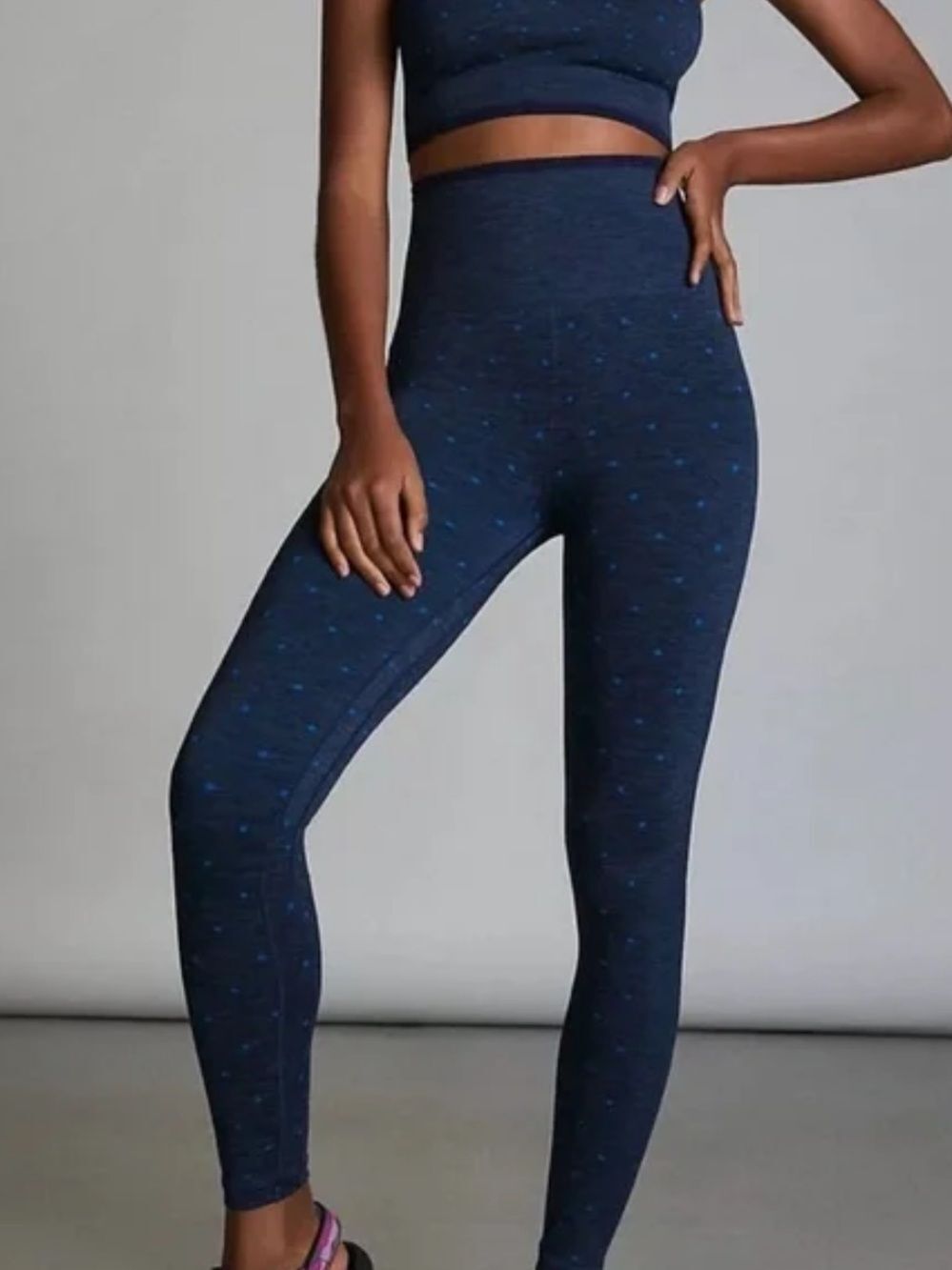 SPLITS59 WOMENS MILA SEAMLESS POLKA DOT LEGGING HIGH WAIST BLUE XS/S